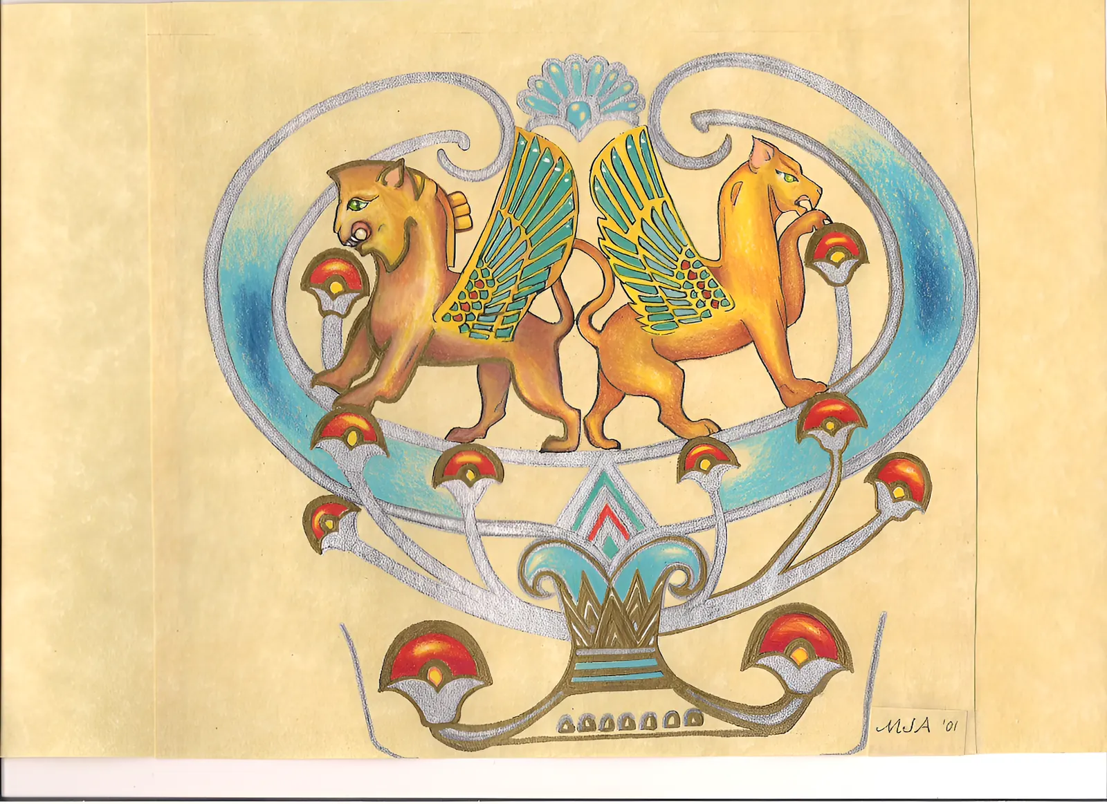 Two winged figures artwork by Mary Jill Alice Roe Bennett