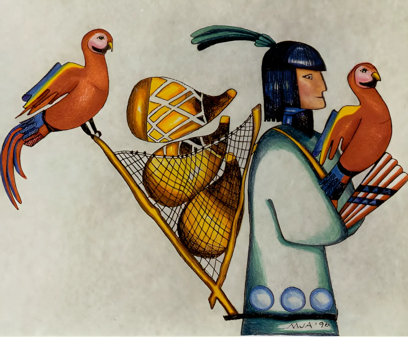 Artwork from Mary Jill Alice Roe Bennett used to introduce the Dos Pilas and Dancing King page