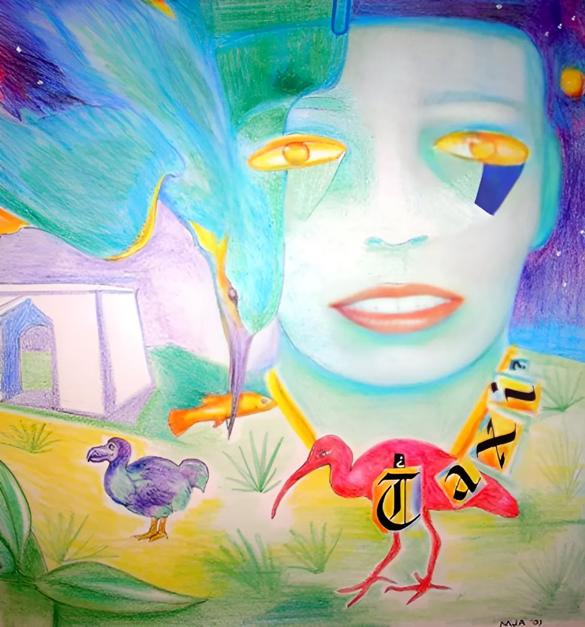 Artwork by Mary Jill Alice Roe Bennett suggesting landscape and symbol